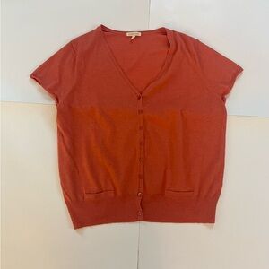 Eileen Fisher Women’s Short Sleeve Cardigan Sweater Coral Rose XL Cashmere Pink